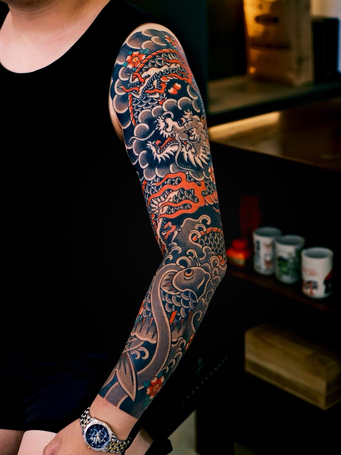 Japanese Irezumi Full Sleeve — Dragon & Fish — project media 2