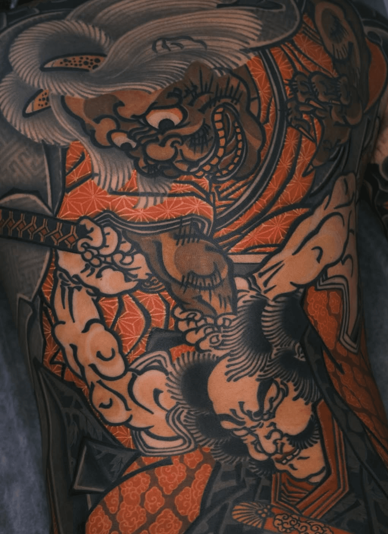 Japanese Samurai Full Back Tattoo — Fighting a Demon
