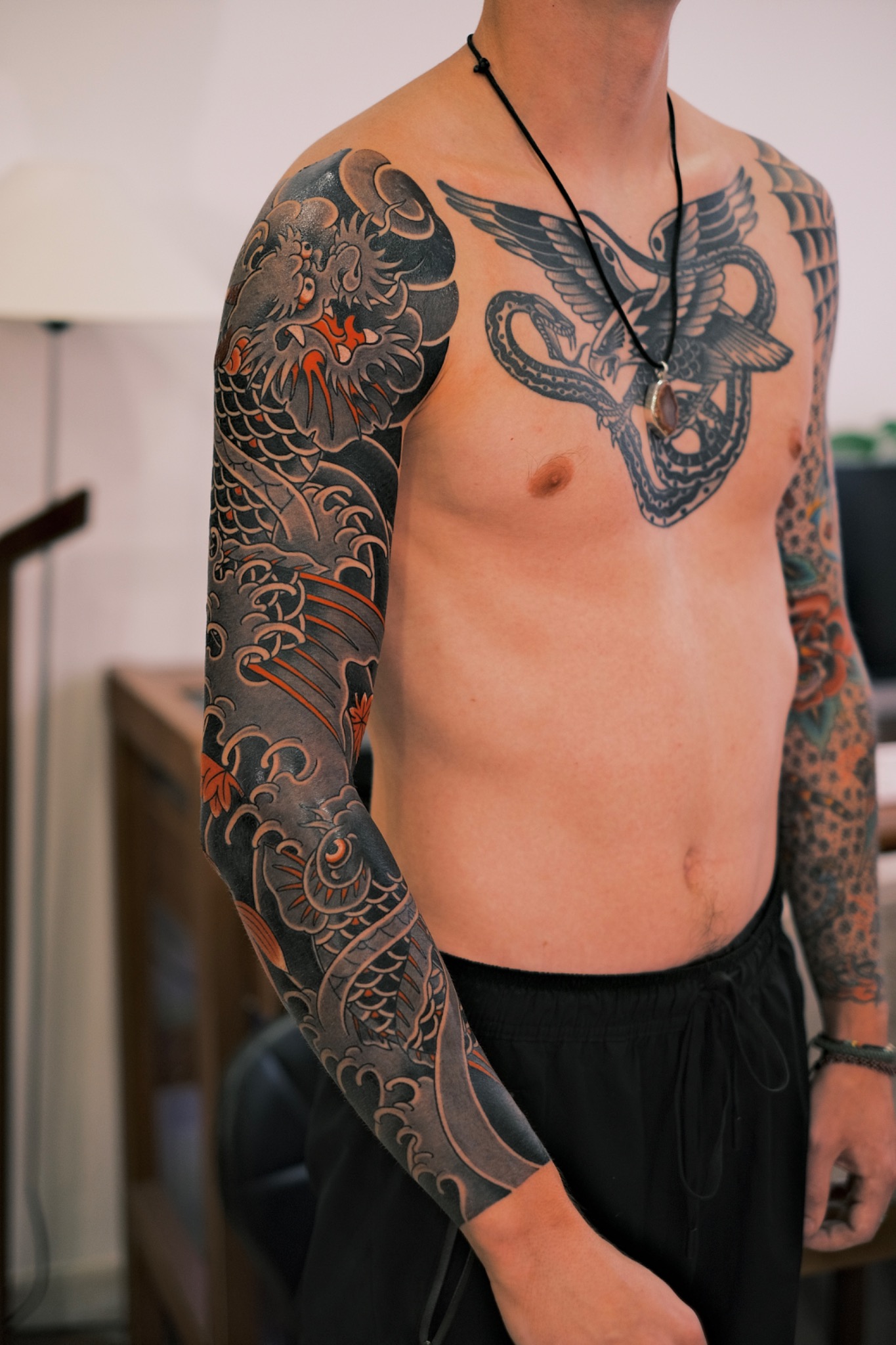 Dragon Koi full sleeve tattoo